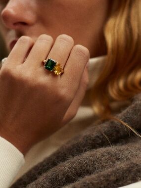 BAuBLe BaR  tot et Moi emerland and topaz Gemstone Ring in Gold